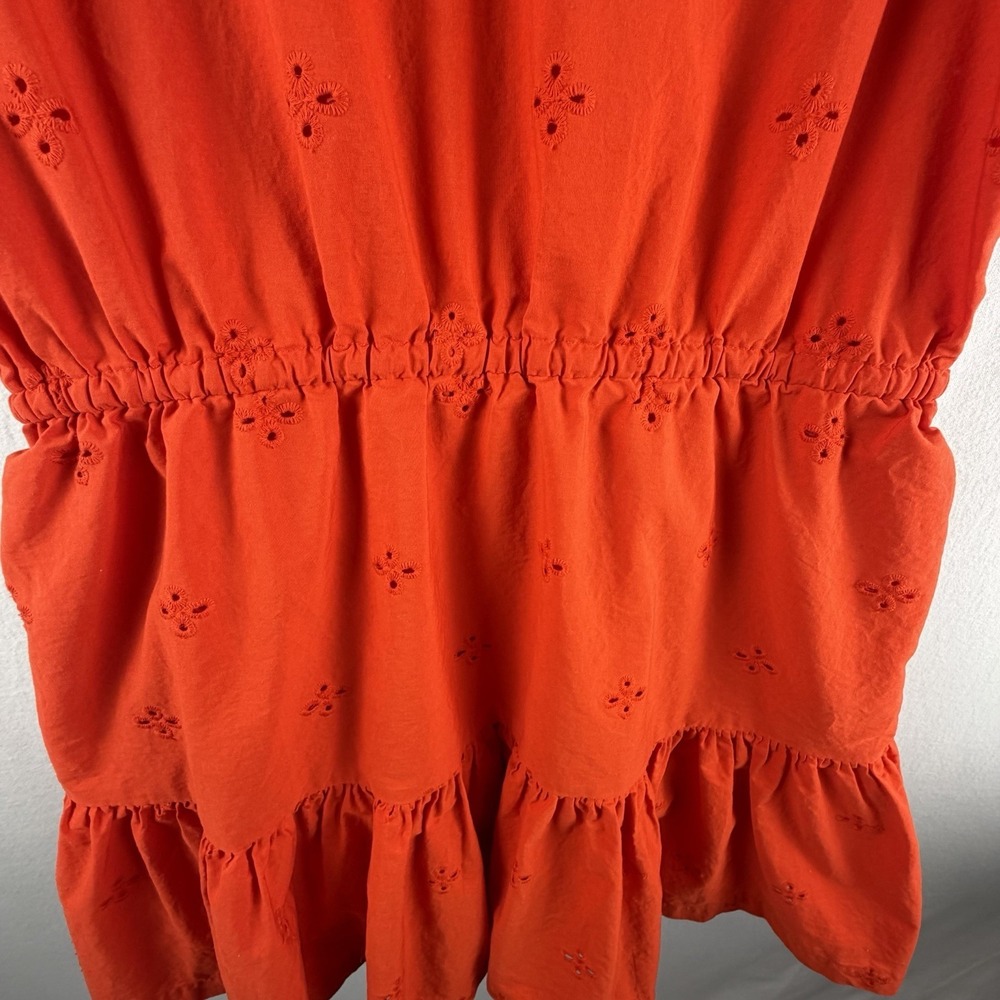 Free Assembly 100%‎ Cotton Eyelet Tiered Mini Dress Orange Puff Sleeve Cottage - Picture 7 of 10